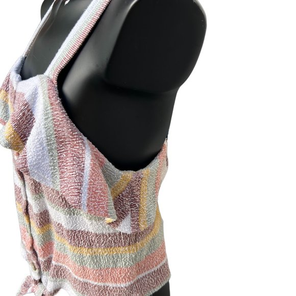 Madewell Texture & Thread Crop Ruffle Tie-Front Tank Multi Thick Straps Size L - Picture 4 of 9